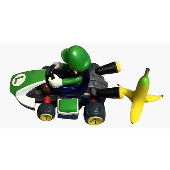 Super Mario Spin Out Luigi Figure On Kart With Banana Wind Up Go 2.5" MarioKart - Picture 5 of 9